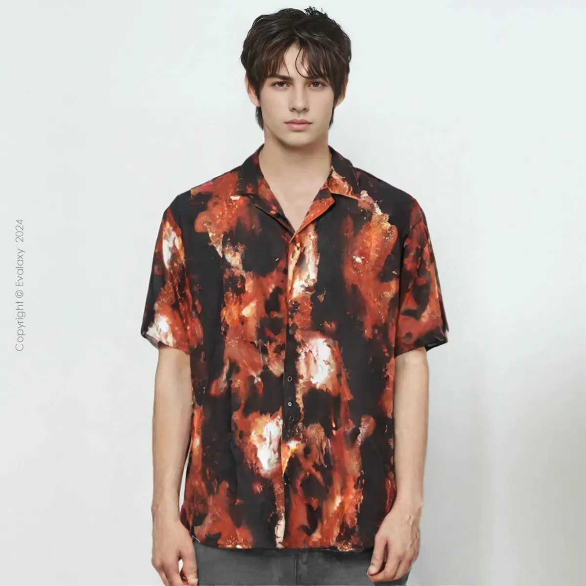 Abstract Fire All Over Printed Relaxed Fit Shirt