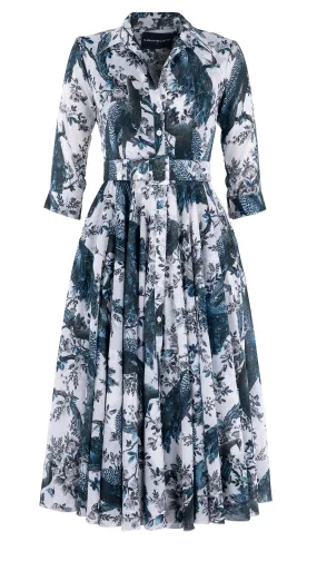 Aster Dress Shirt Collar 3/4 Sleeve Midi Length Cotton Musola (Belvedere Peacok)