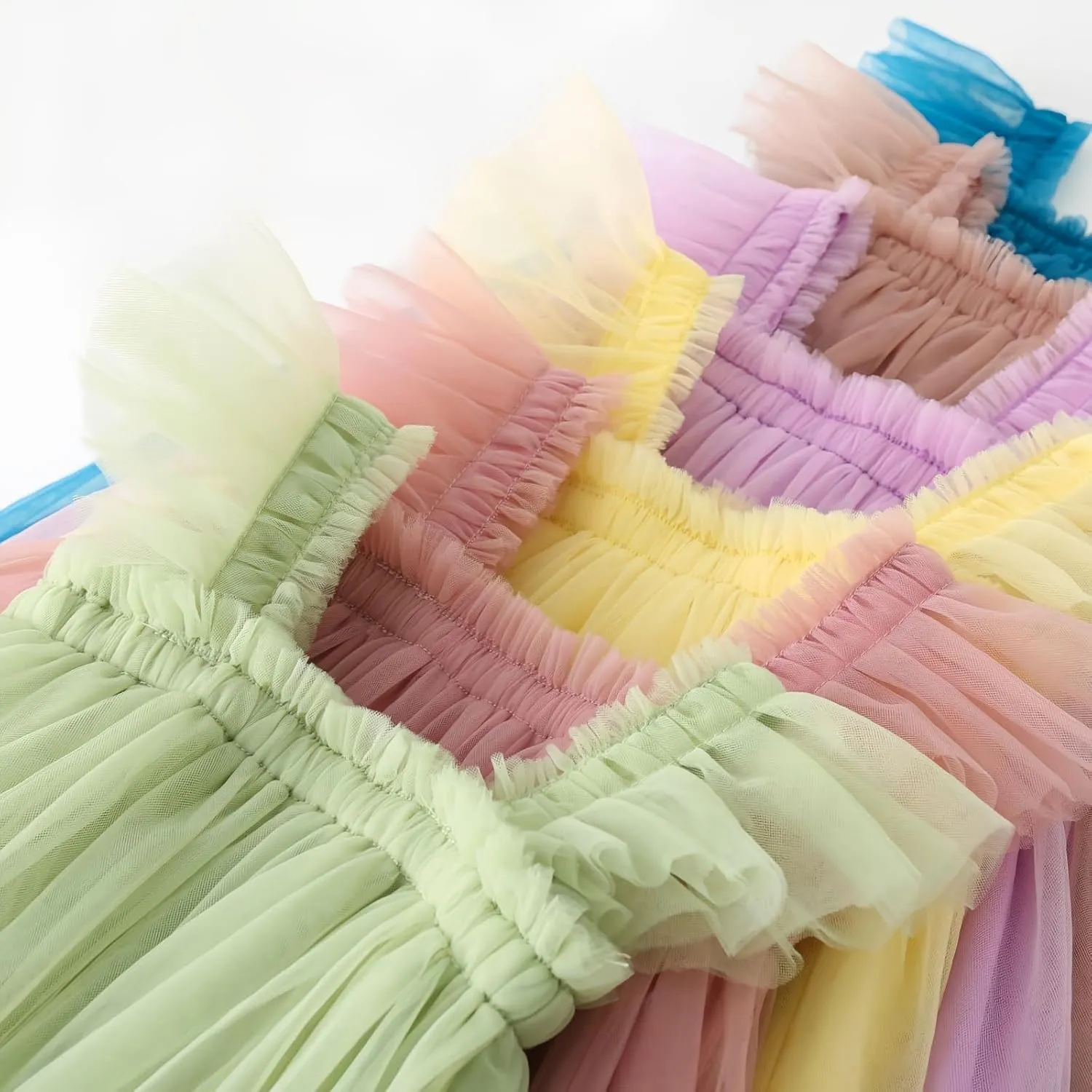 Baby Girl Tutu Ruffle Sleeveless Dresses, Toddler Tulle Fluffy Dress, Princess Soft Pom Layered Dress Party Birthday Outfit