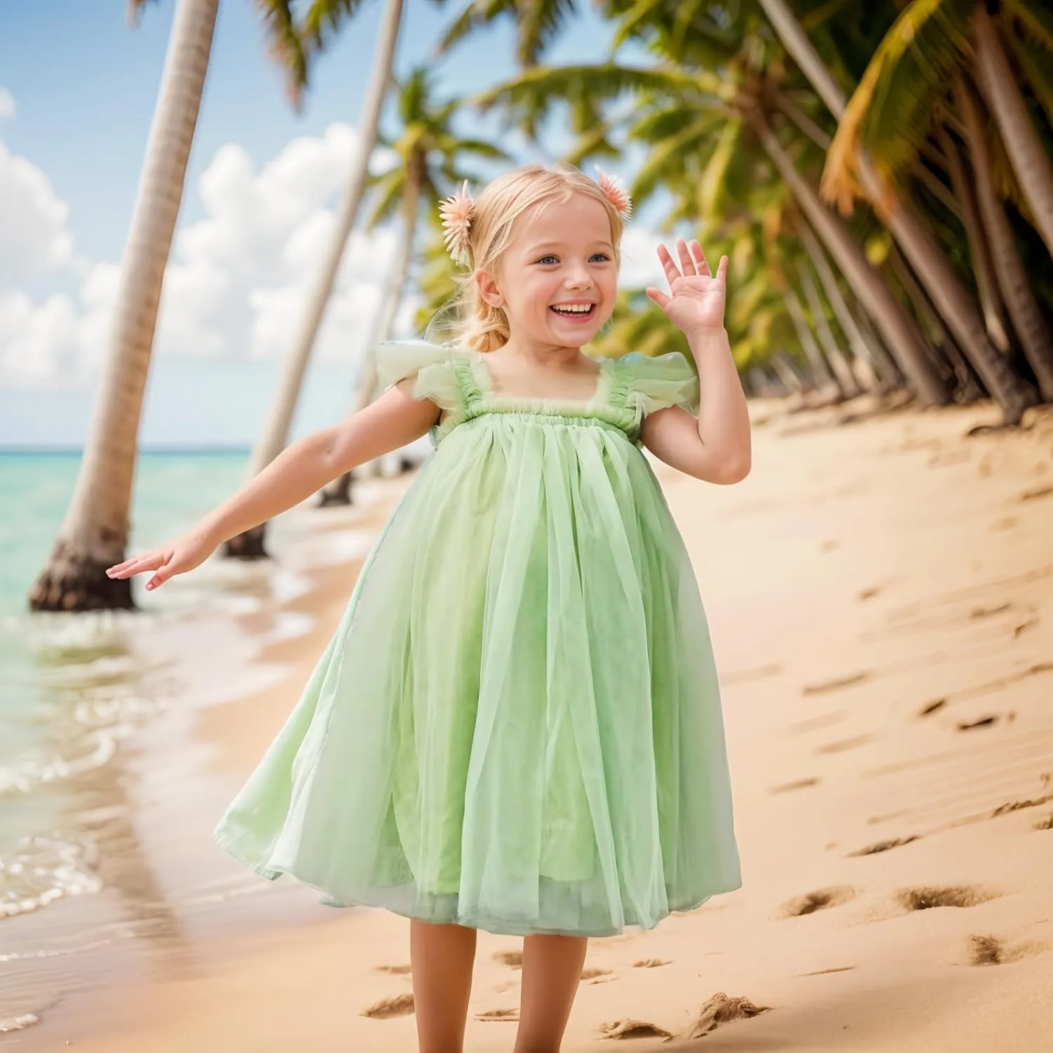 Baby Girl Tutu Ruffle Sleeveless Dresses, Toddler Tulle Fluffy Dress, Princess Soft Pom Layered Dress Party Birthday Outfit