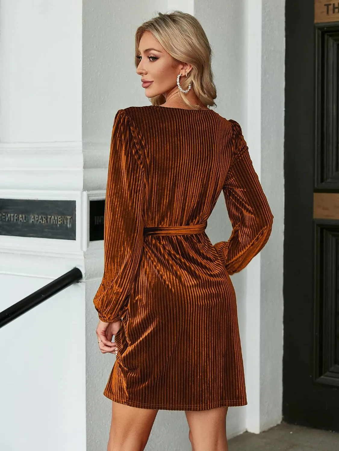 BerryGo Women's Long Sleeve Wrap Semi Formal Velvet Mini Dress Sexy Cocktail Party Winter Club Dress