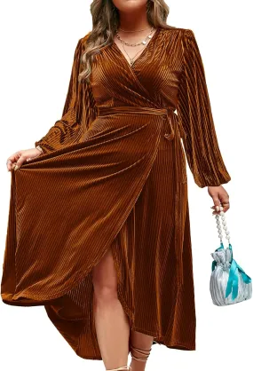 BerryGo Women's Velvet V Neck Wrap Semi Formal Dress Cocktail Party Maxi Dress for Wedding Guest