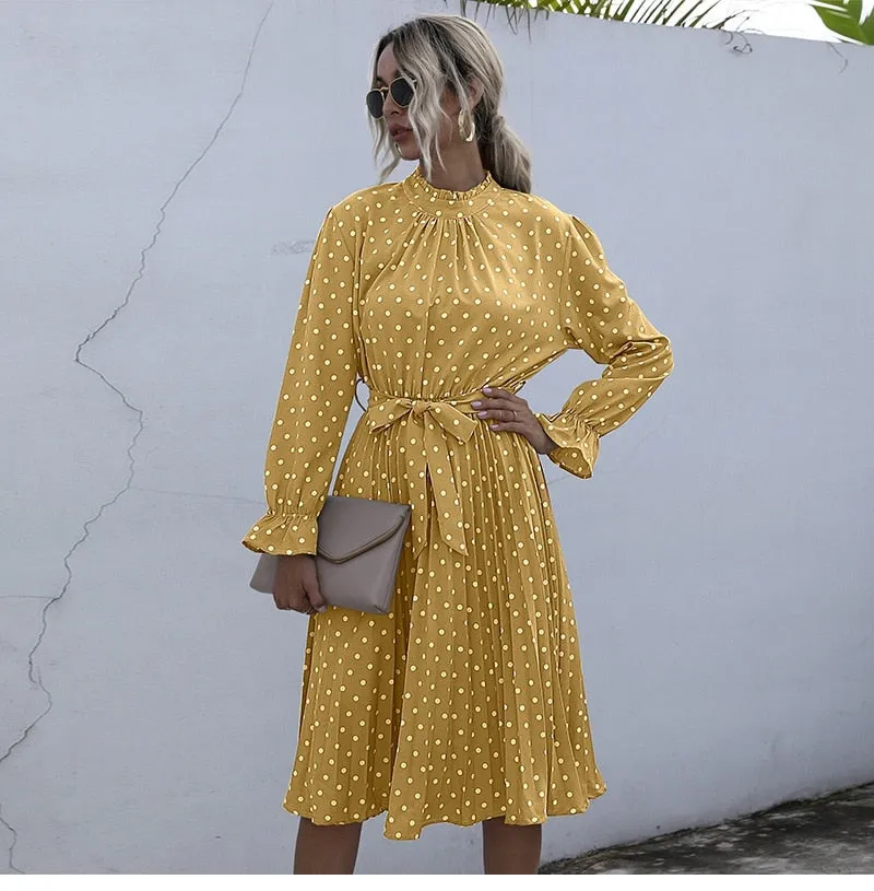 Boho Midi Dress, Love Polkadot in Black, Yellow and Blue