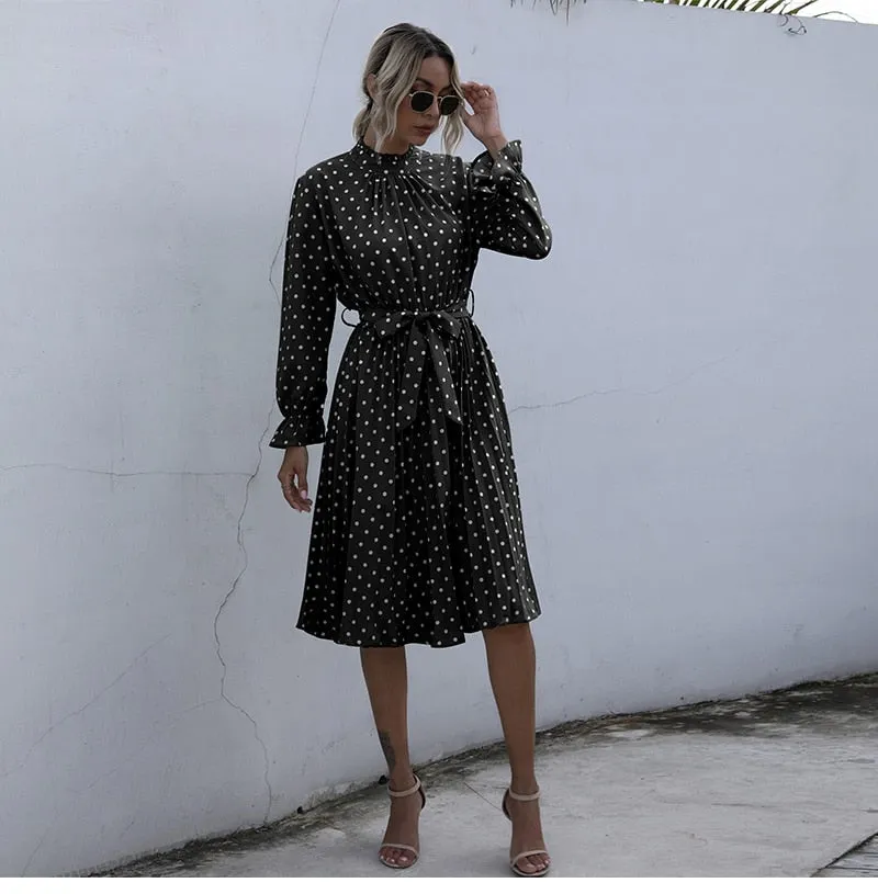 Boho Midi Dress, Love Polkadot in Black, Yellow and Blue