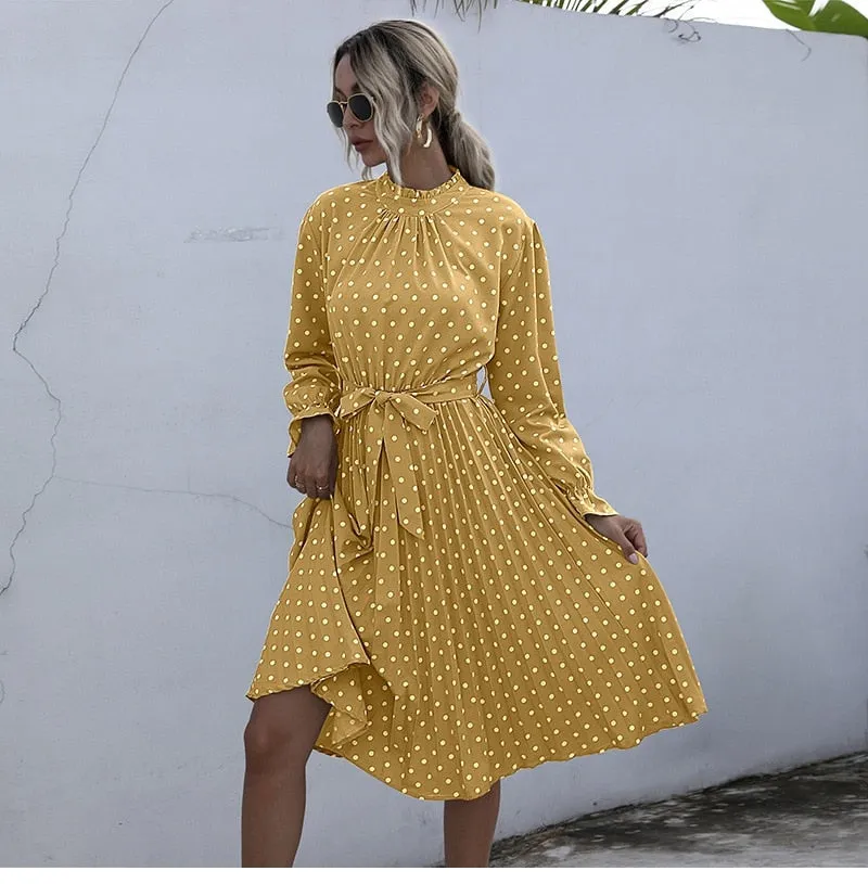 Boho Midi Dress, Love Polkadot in Black, Yellow and Blue