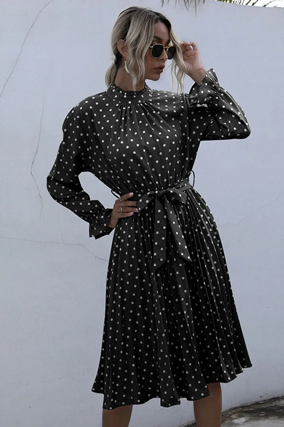 Boho Midi Dress, Love Polkadot in Black, Yellow and Blue