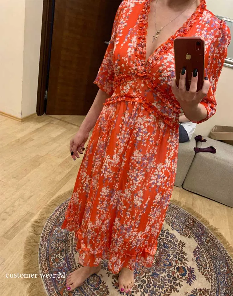 Boho Midi Dress, Ruffle Floral Lillian White