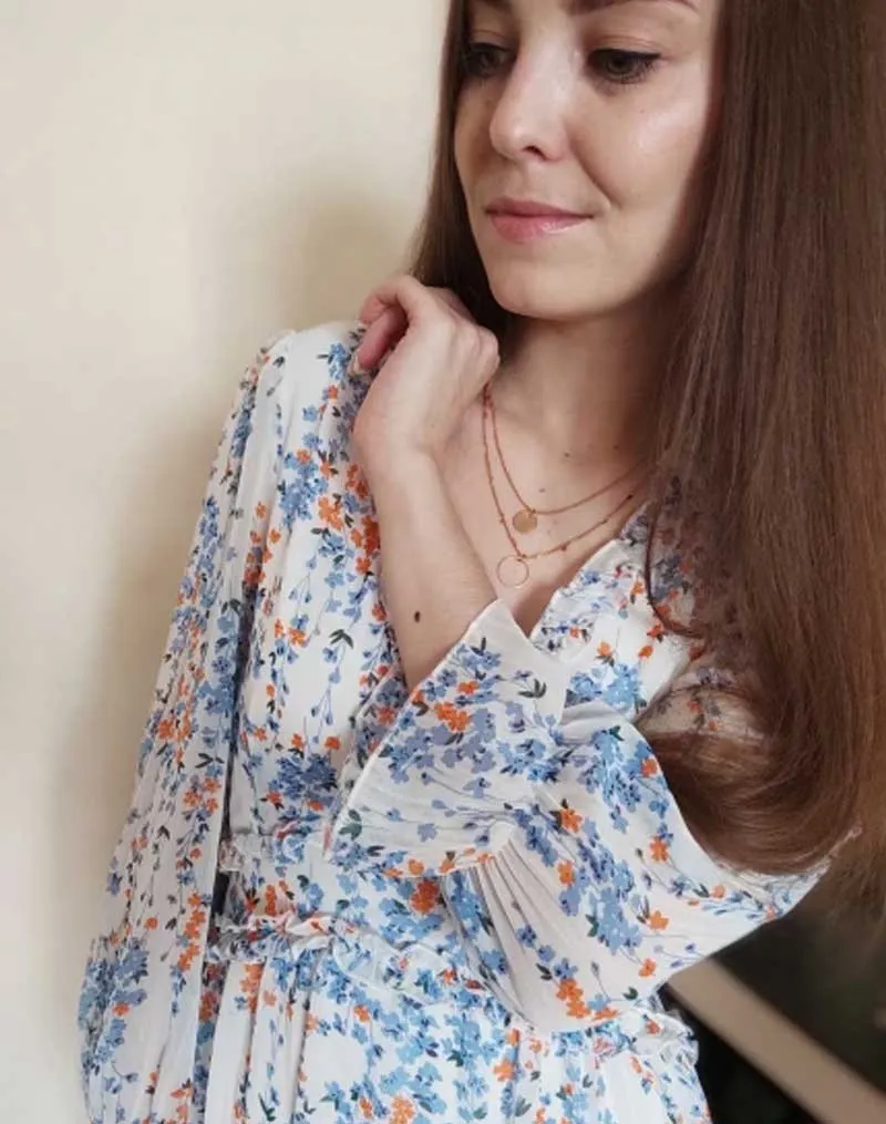 Boho Midi Dress, Ruffle Floral Lillian White