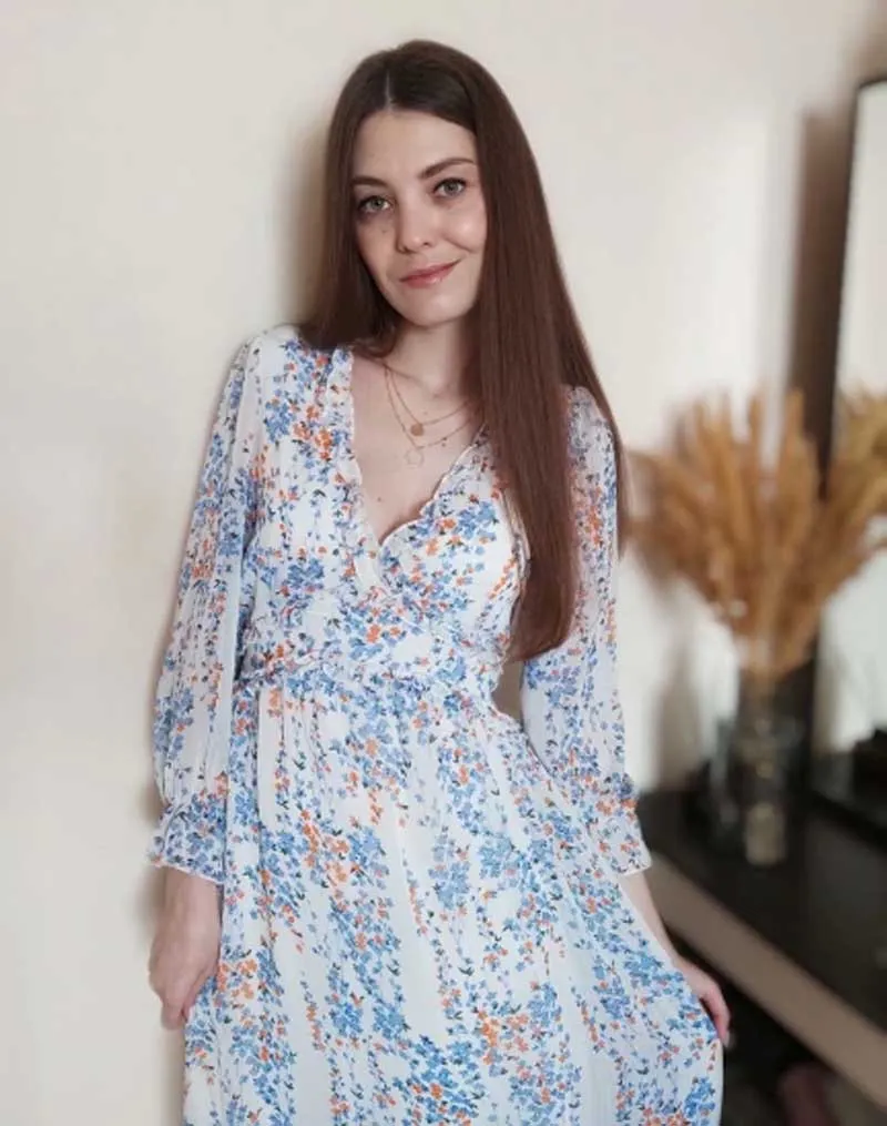 Boho Midi Dress, Ruffle Floral Lillian White