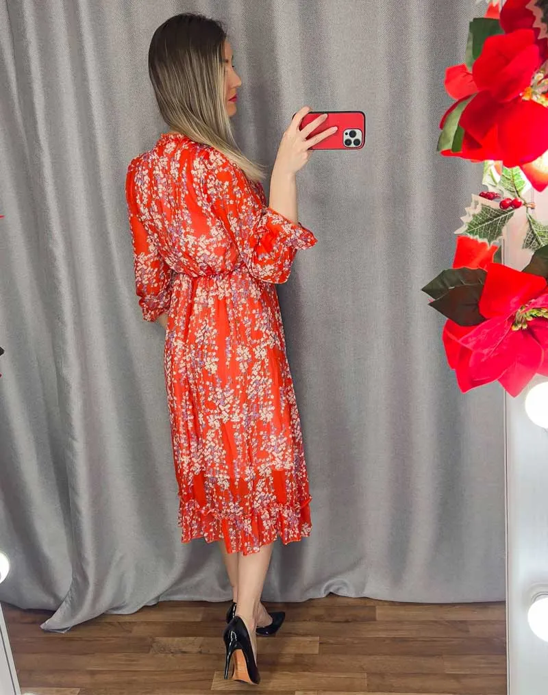 Boho Midi Dress, Ruffle Floral Lillian White