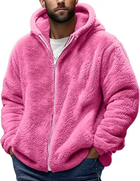 Cambkatl Men's Fuzzy Sherpa Hoodie Jacket Athletic Fleece Long Sleeve Loose Soft Zip Up Hooded Sweatshirt Sports Coat