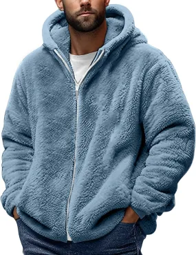 Cambkatl Men's Fuzzy Sherpa Hoodie Jacket Athletic Fleece Long Sleeve Loose Soft Zip Up Hooded Sweatshirt Sports Coat