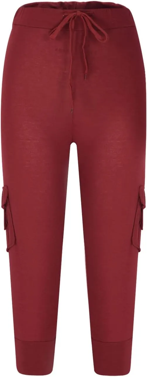 Capri Pants for Women Cropped Yoga Workout Leggings Casual Stretchy Drawstring Jogger Capris with Cargo Pockets