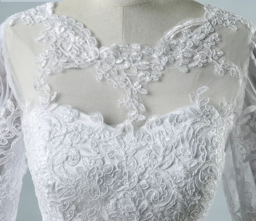 Classical Long Lace Sleeve Court Train Wedding Bridal Gown
