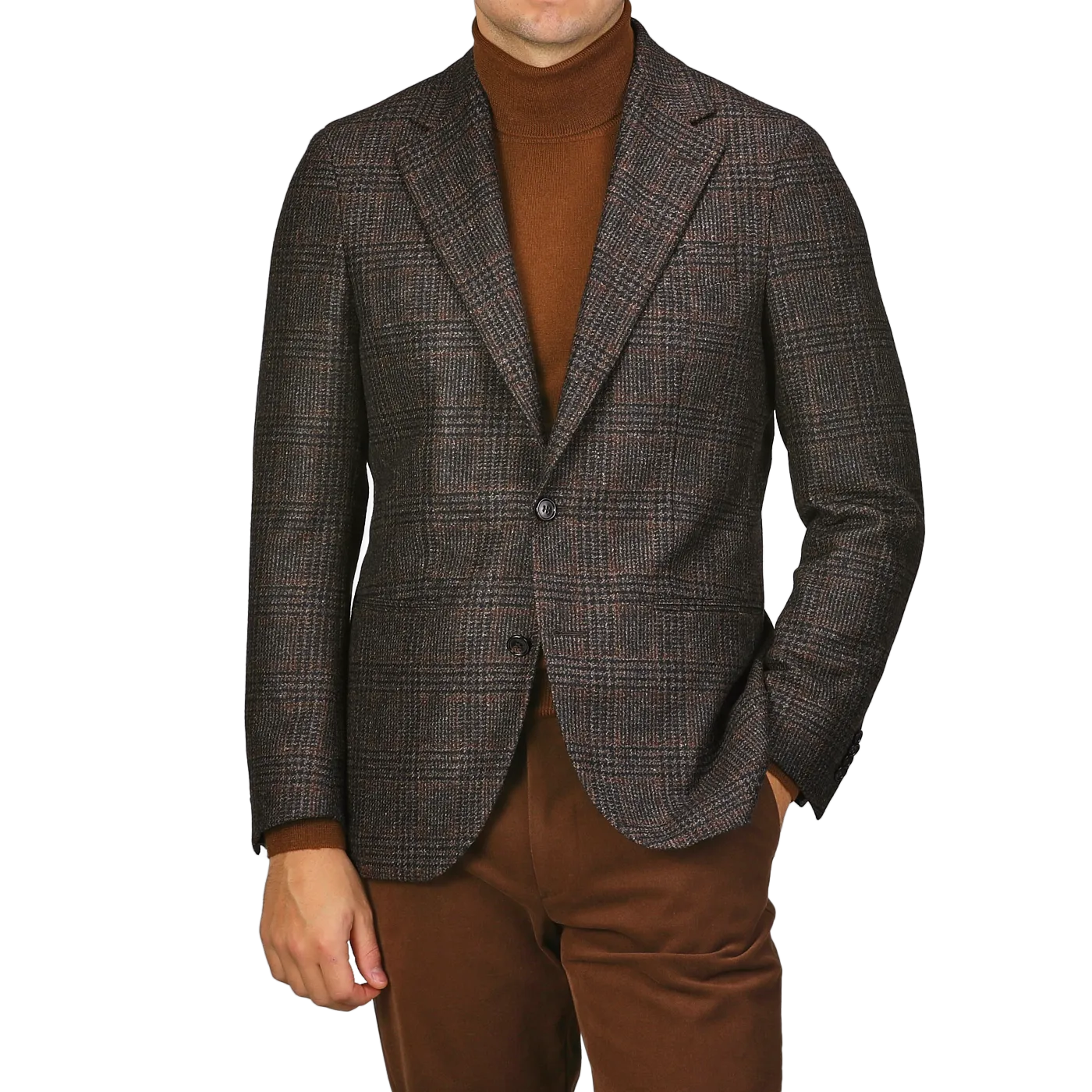 Dark Brown Checked Wool Cashmere Blazer