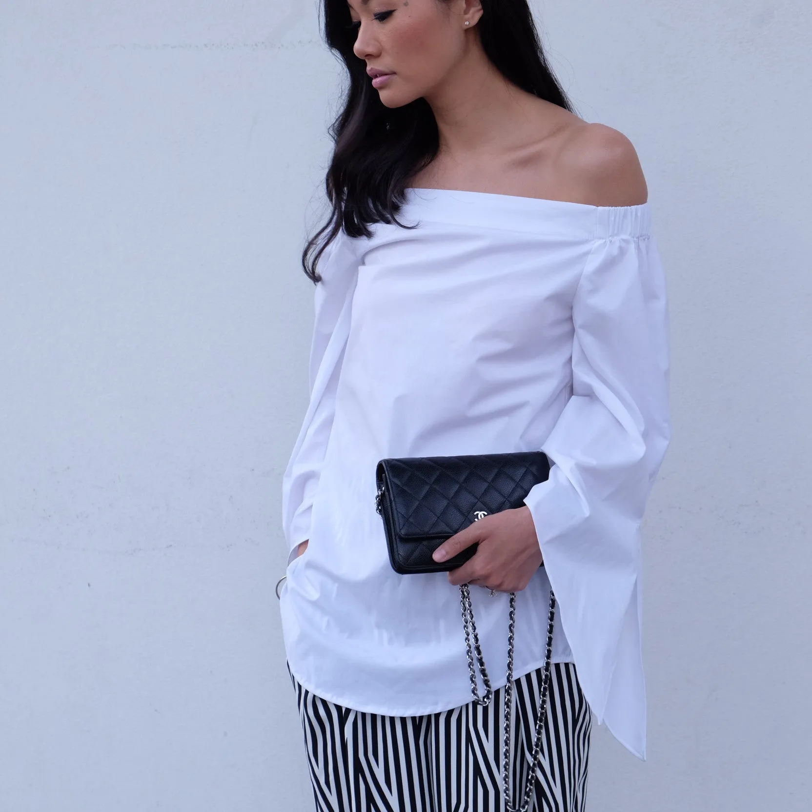 Fallon Longline Off-Shoulder Shirt -White