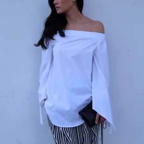 Fallon Longline Off-Shoulder Shirt -White
