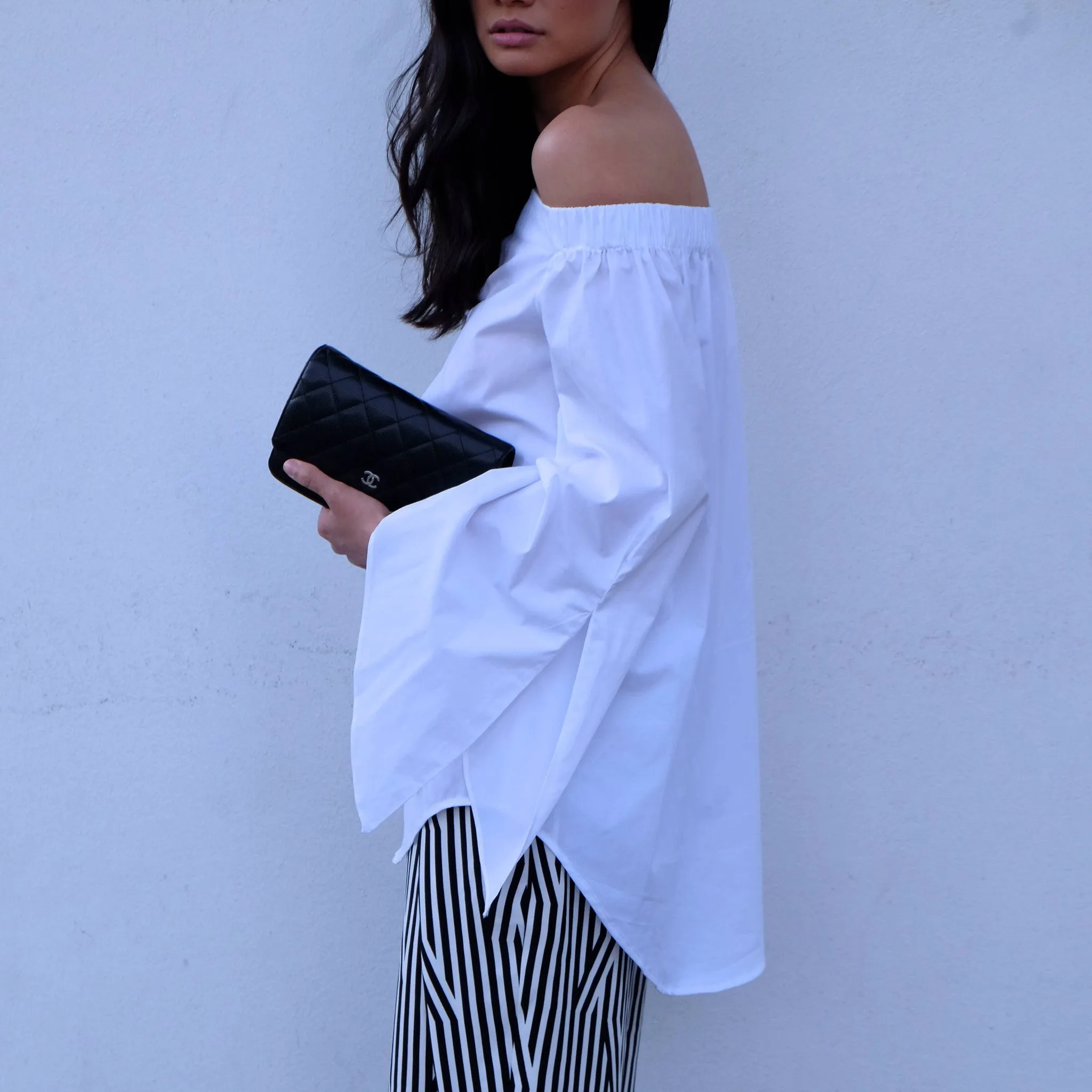 Fallon Longline Off-Shoulder Shirt -White