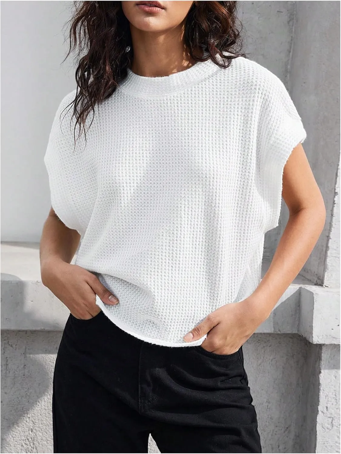 Floerns Women's Short Dolman Sleeve Oversized Tee Shirt Crew Neck Casual Tee Shirts