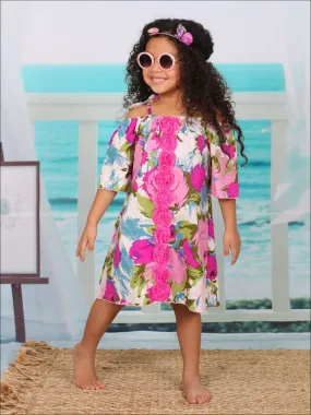 Girls Center Trimmed Off the Shoulder Boho Dress