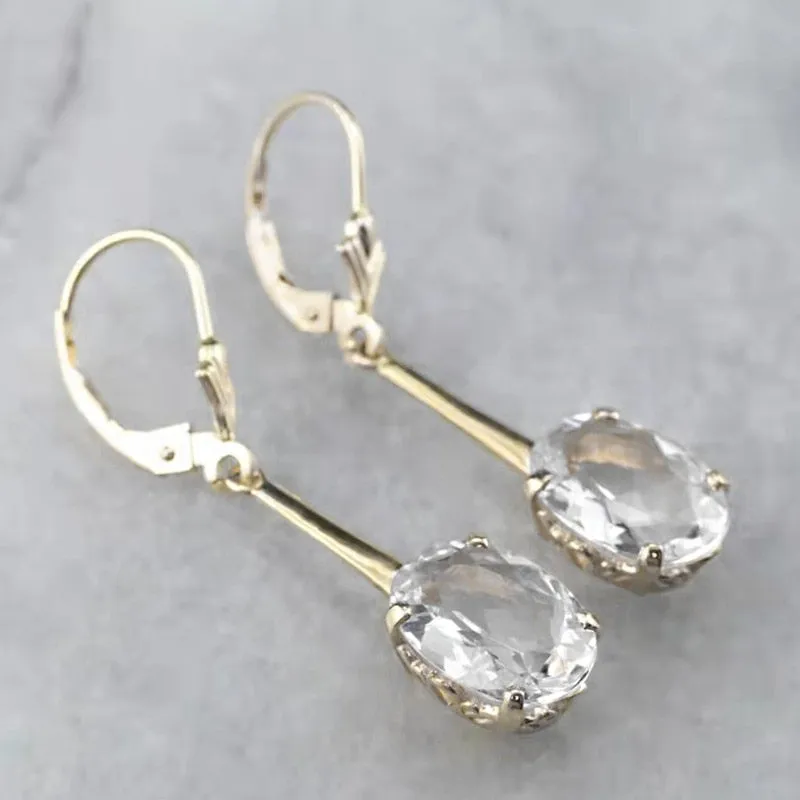 Gold Tone Geometric Cat Eye Inlay Drop Earrings