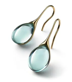 Gold Tone Geometric Cat Eye Inlay Drop Earrings