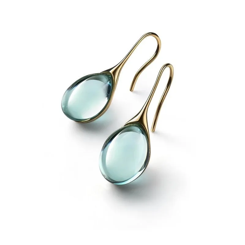 Gold Tone Geometric Cat Eye Inlay Drop Earrings