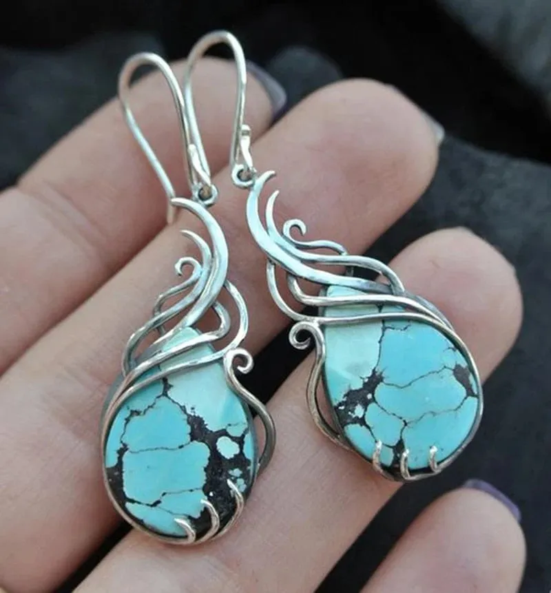 Gold Tone Geometric Cat Eye Inlay Drop Earrings