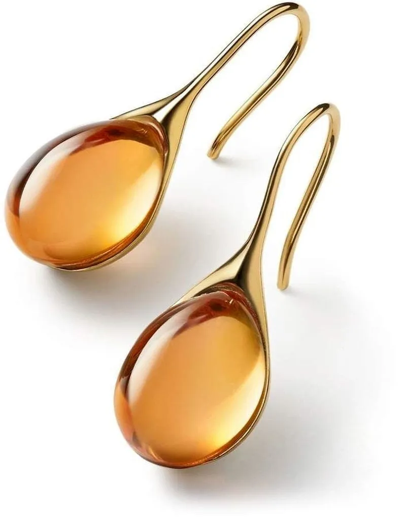 Gold Tone Geometric Cat Eye Inlay Drop Earrings