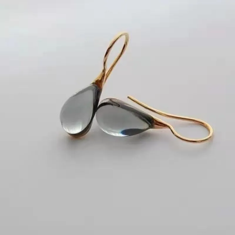 Gold Tone Geometric Cat Eye Inlay Drop Earrings
