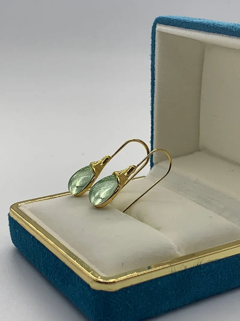 Gold Tone Geometric Cat Eye Inlay Drop Earrings