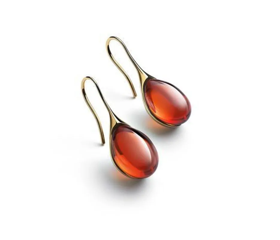 Gold Tone Geometric Cat Eye Inlay Drop Earrings