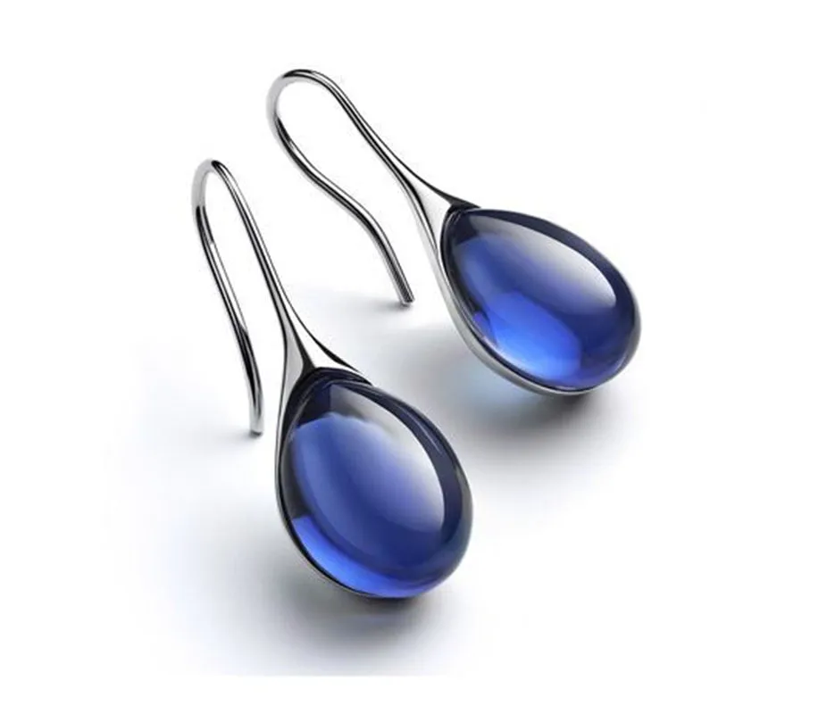 Gold Tone Geometric Cat Eye Inlay Drop Earrings