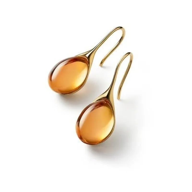 Gold Tone Geometric Cat Eye Inlay Drop Earrings