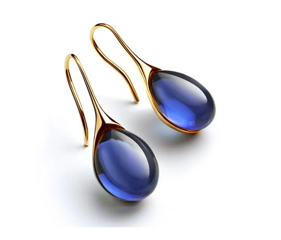 Gold Tone Geometric Cat Eye Inlay Drop Earrings