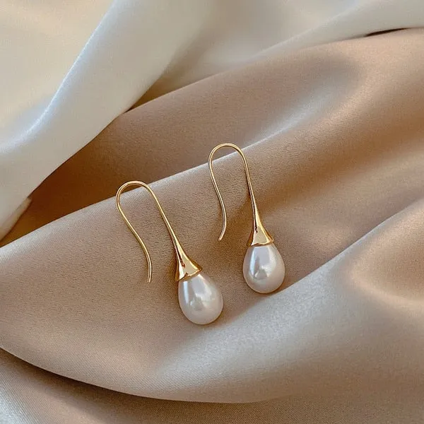 Gold Tone Geometric Cat Eye Inlay Drop Earrings