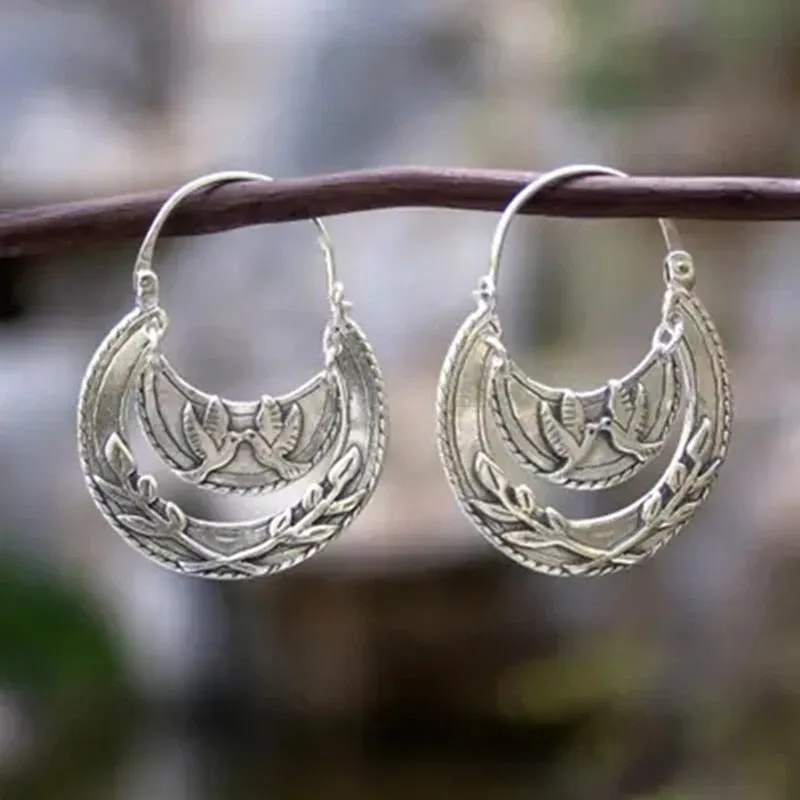 Gold Tone Geometric Cat Eye Inlay Drop Earrings