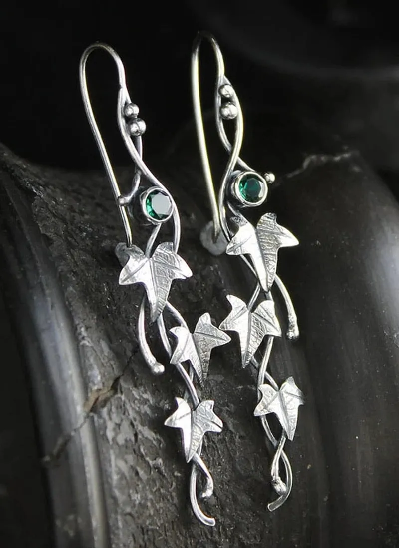 Gold Tone Geometric Cat Eye Inlay Drop Earrings