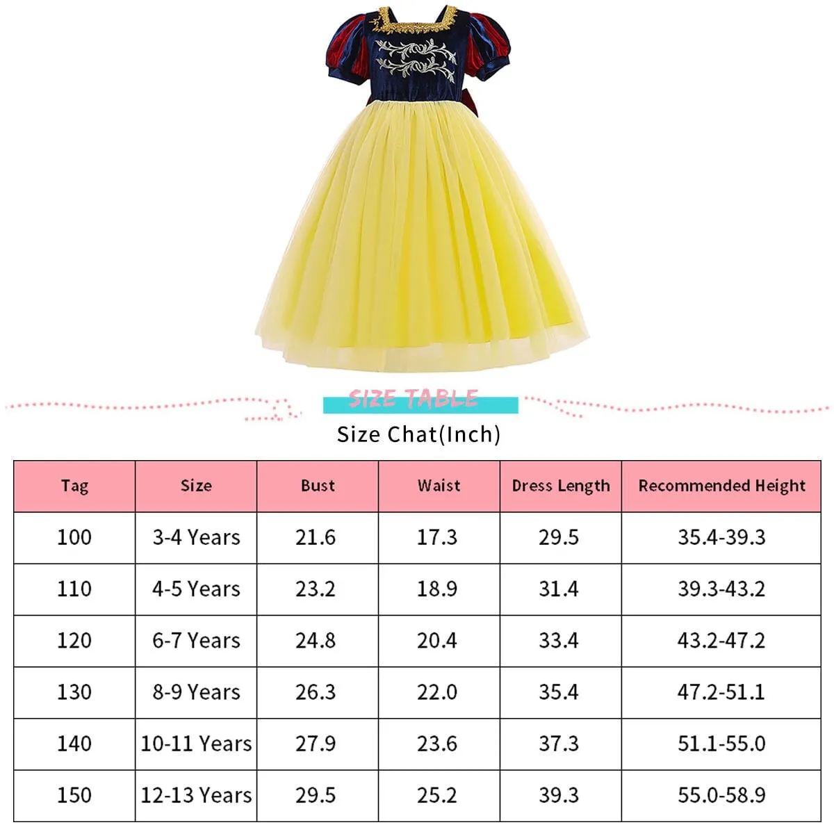 KAWELL Snow White Princess Costumes Birthday Party Halloween Costume Cosplay Dress up for Little Girls 3-12 Years
