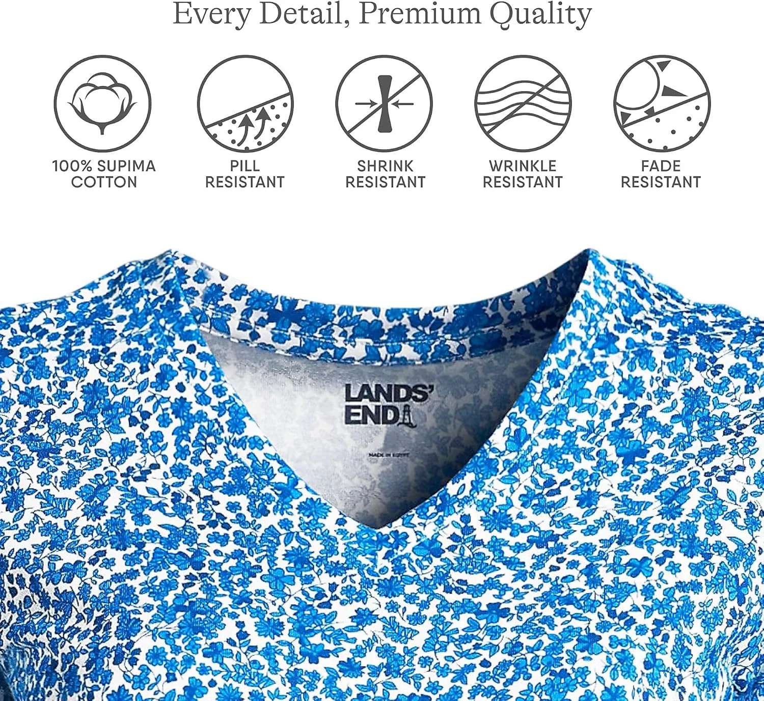 Lands' End Women's Relaxed American-Grown Supima Cotton V-Neck T-Shirt