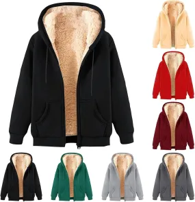Men Sherpa Fleece Lined Jacket Unisex Women Thick Zip Up Hoodie Sweatshirt with Pockets Soft Warm Winter Coats