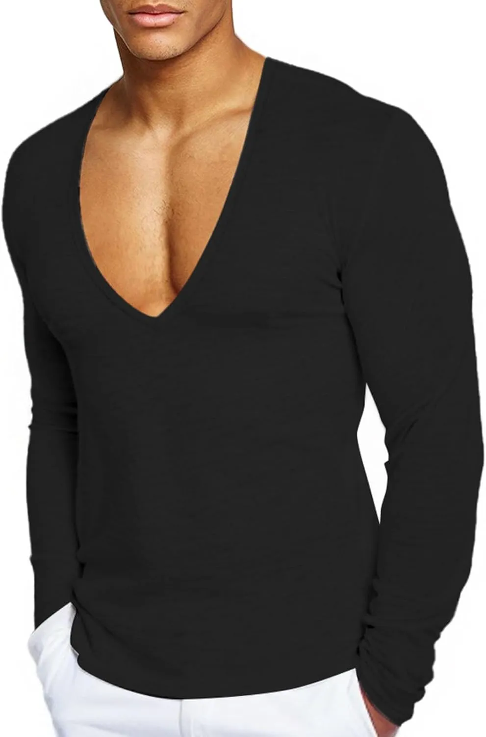 Men's Long Sleeve V Neck Muscle Shirt Athletic Running Workout Athletic Shirts Casual Slim Quick Dry Pullover Tops