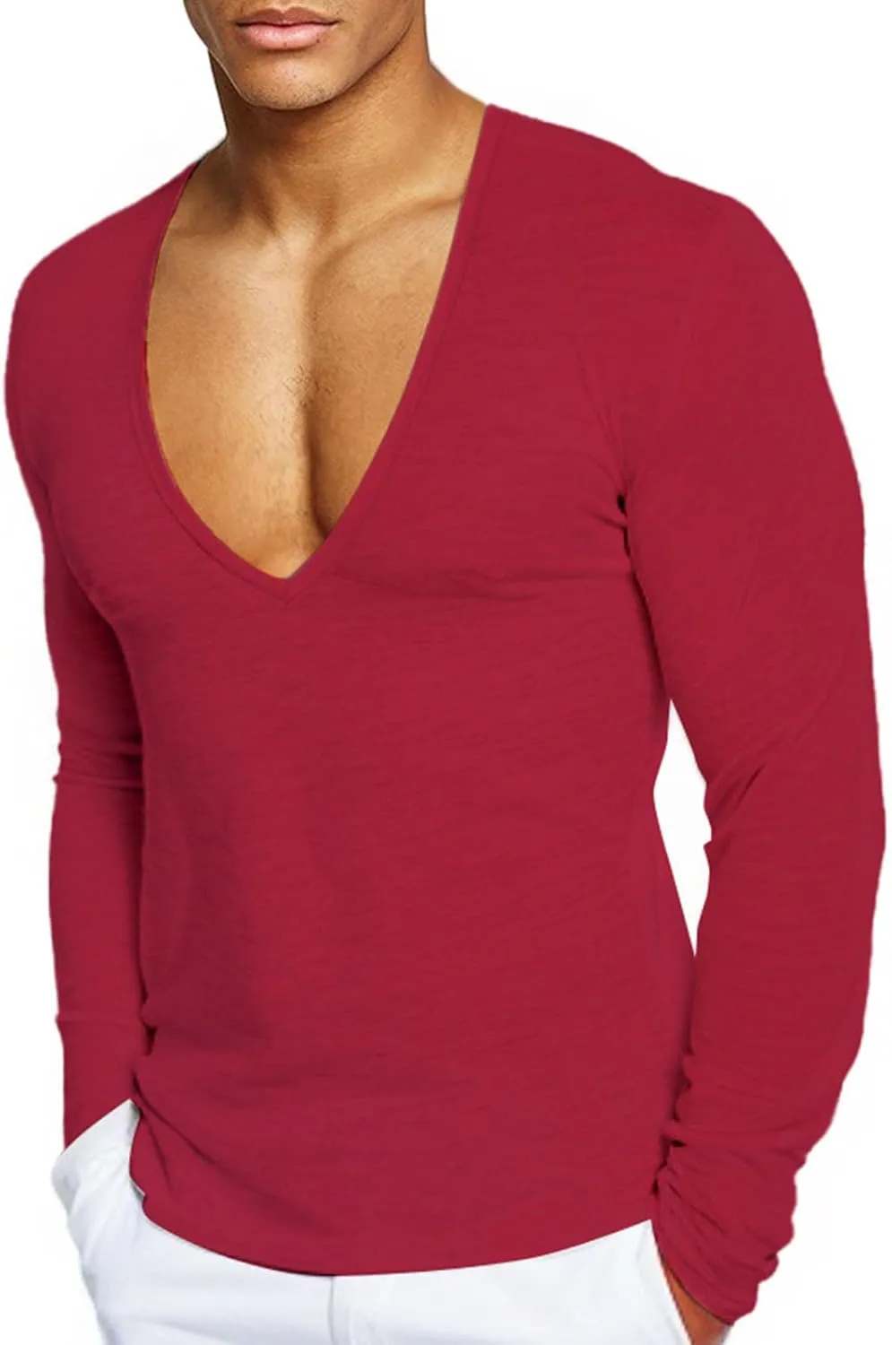 Men's Long Sleeve V Neck Muscle Shirt Athletic Running Workout Athletic Shirts Casual Slim Quick Dry Pullover Tops