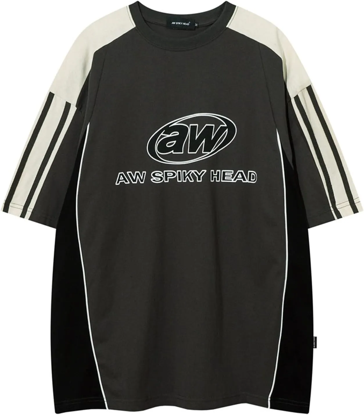 Mens Oversize Graphic Raglan T Shirt Vintage Letter Print Speedway Racing Tees Casual Unisex Streetwear Tops
