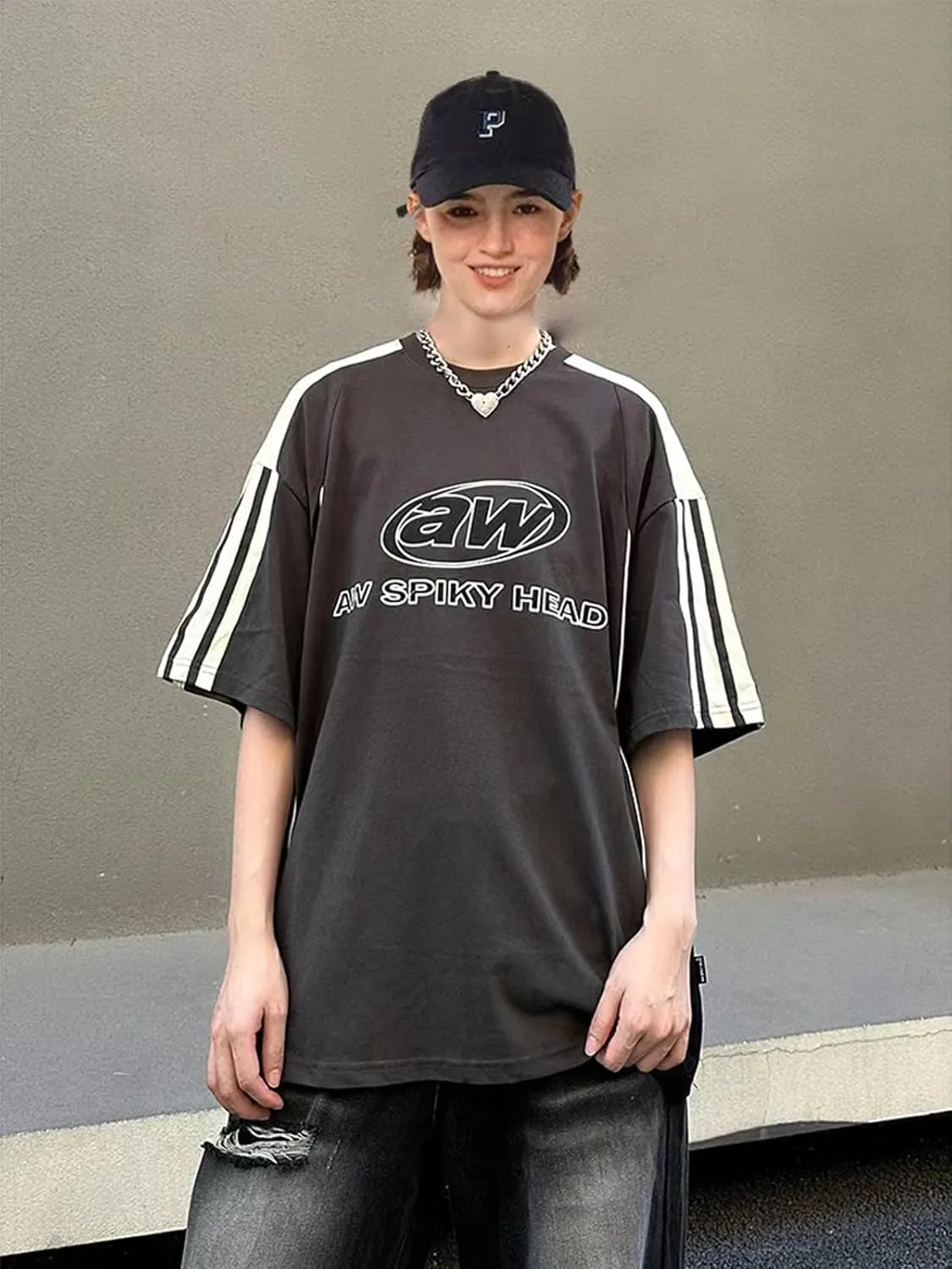 Mens Oversize Graphic Raglan T Shirt Vintage Letter Print Speedway Racing Tees Casual Unisex Streetwear Tops