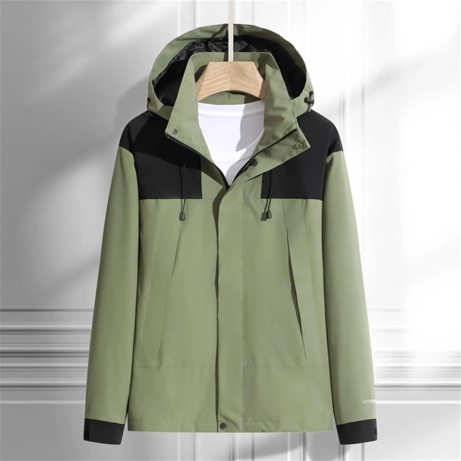 Men's Waterproof Soft Shell Jacket with Hooded Color Block Fishing Raincoat Hiking Jackets Lightweight Windbreaker