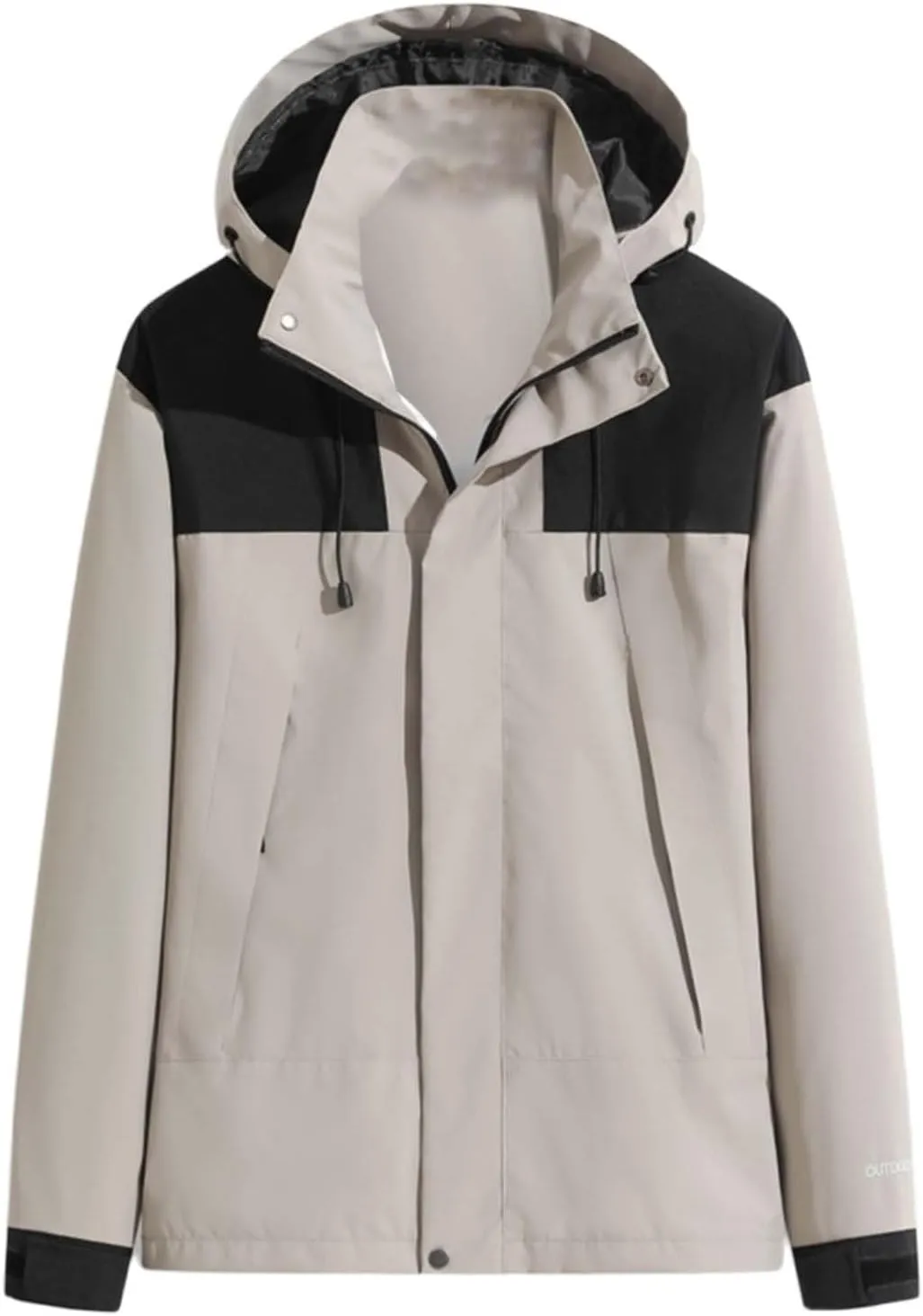 Men's Waterproof Soft Shell Jacket with Hooded Color Block Fishing Raincoat Hiking Jackets Lightweight Windbreaker