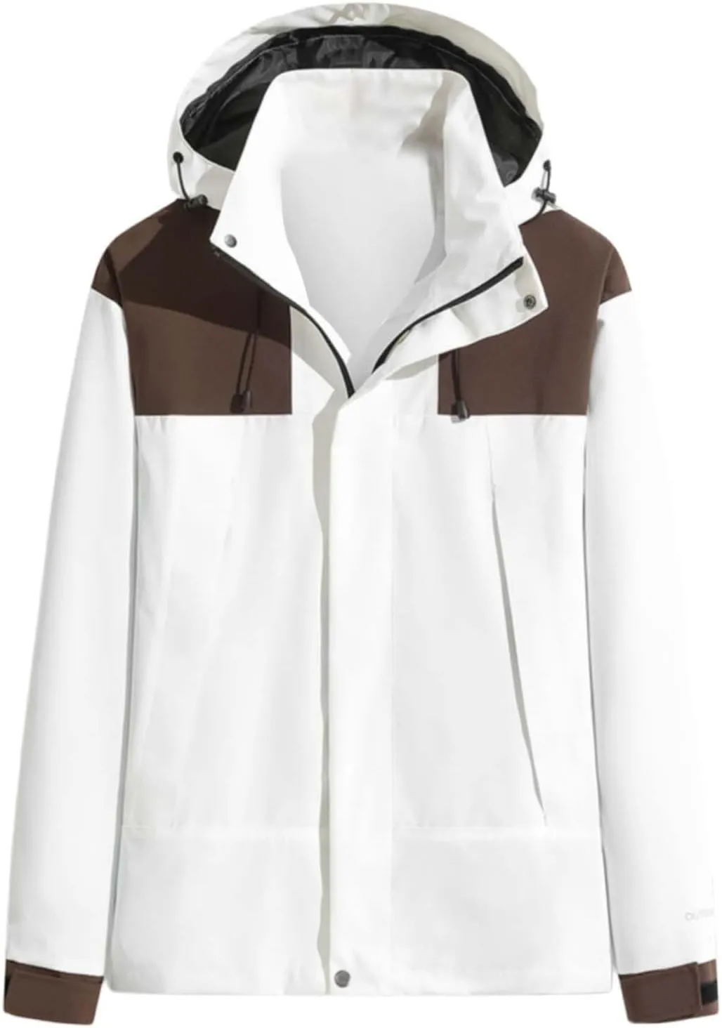 Men's Waterproof Soft Shell Jacket with Hooded Color Block Fishing Raincoat Hiking Jackets Lightweight Windbreaker