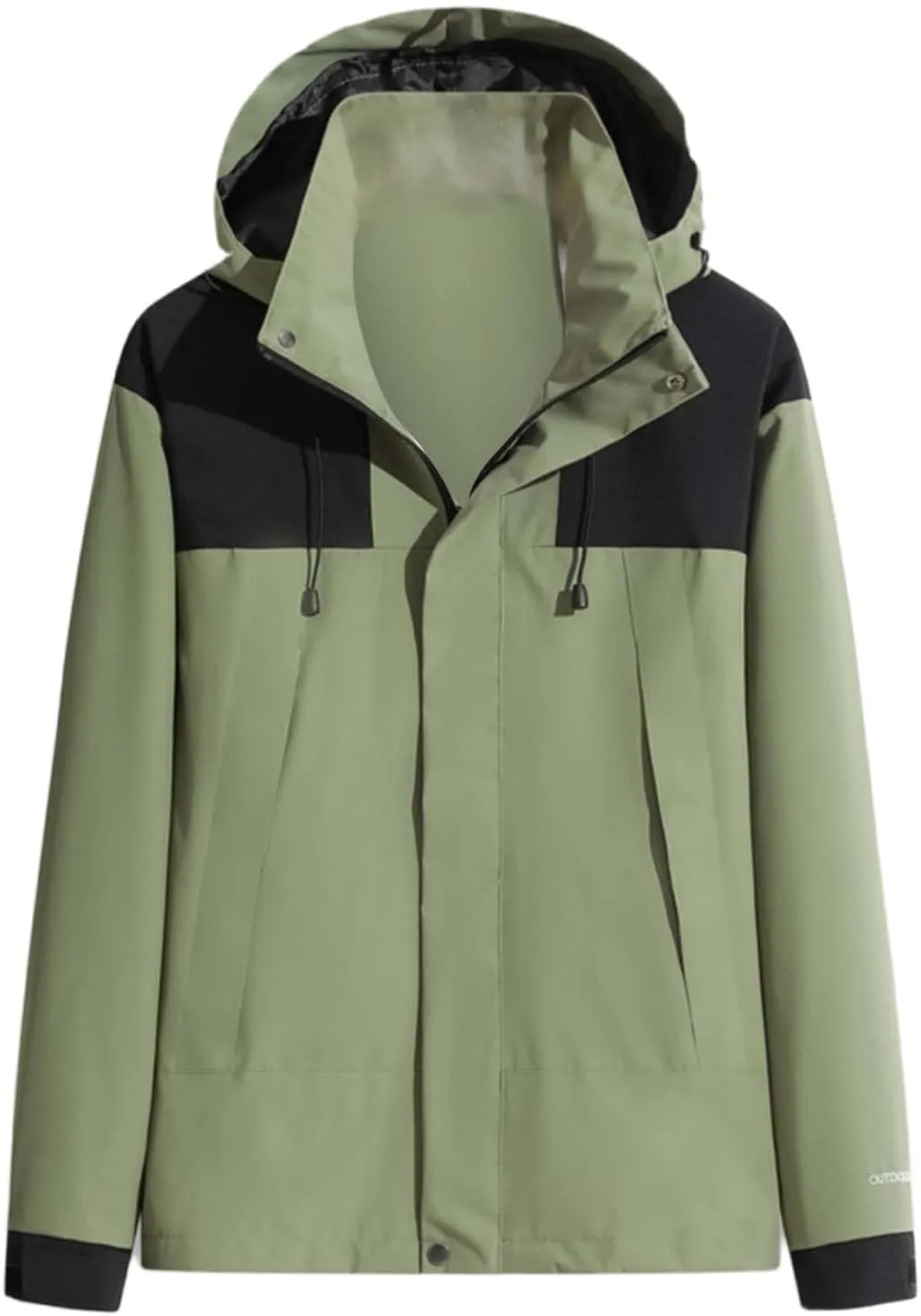 Men's Waterproof Soft Shell Jacket with Hooded Color Block Fishing Raincoat Hiking Jackets Lightweight Windbreaker
