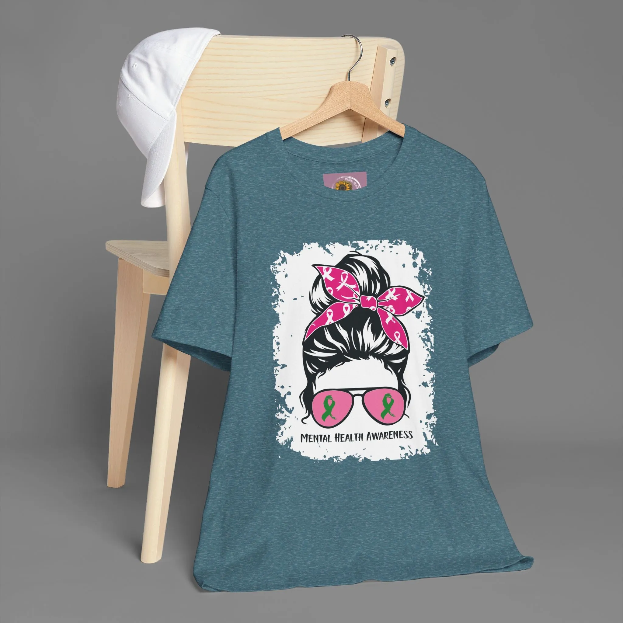 Mental Health Awareness  - Messy Bun Mom -Unisex Short Sleeve Tee